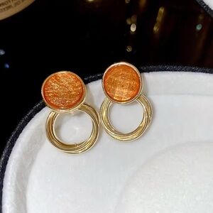 Elegant Gold and Orange Circle Earrings NEW